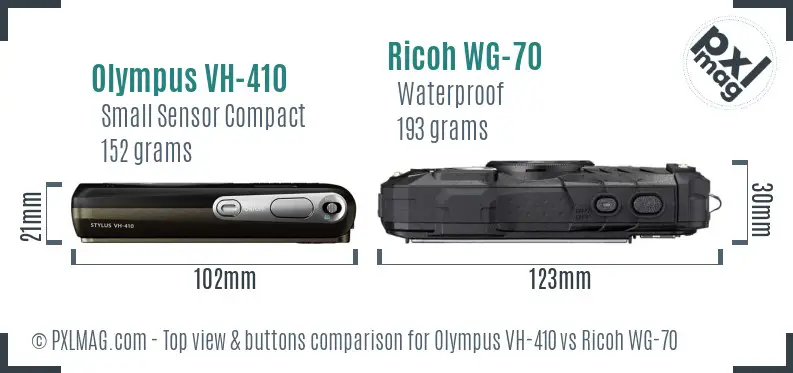 Olympus VH-410 vs Ricoh WG-70 top view buttons comparison