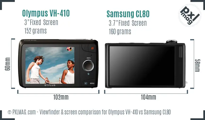 Olympus VH-410 vs Samsung CL80 Screen and Viewfinder comparison