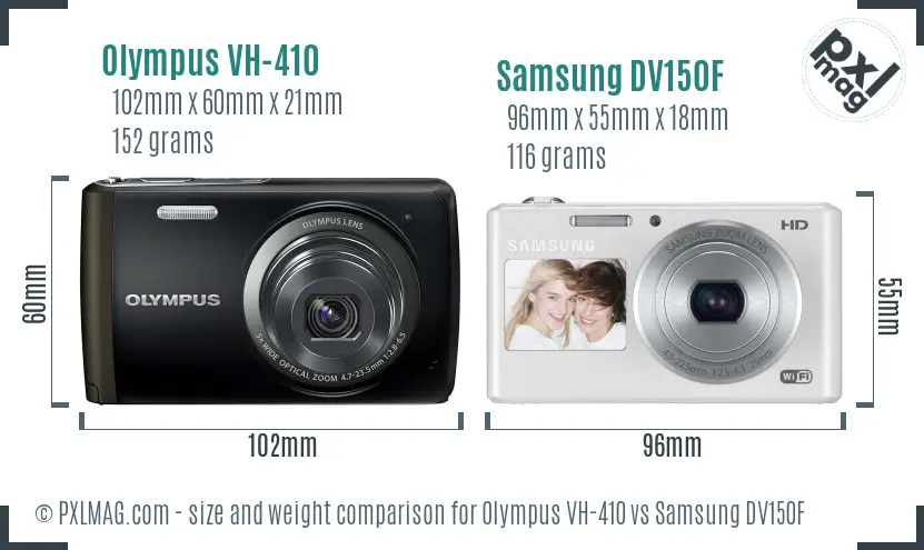 Olympus VH-410 vs Samsung DV150F size comparison
