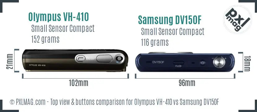 Olympus VH-410 vs Samsung DV150F top view buttons comparison