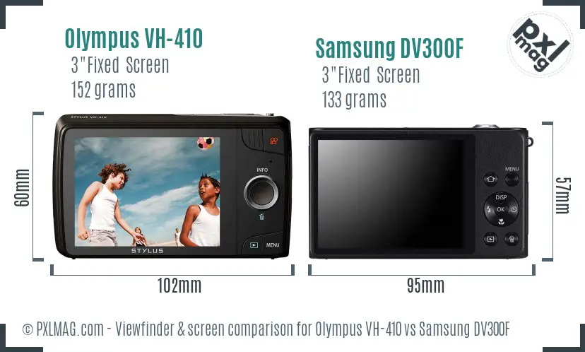 Olympus VH-410 vs Samsung DV300F Screen and Viewfinder comparison