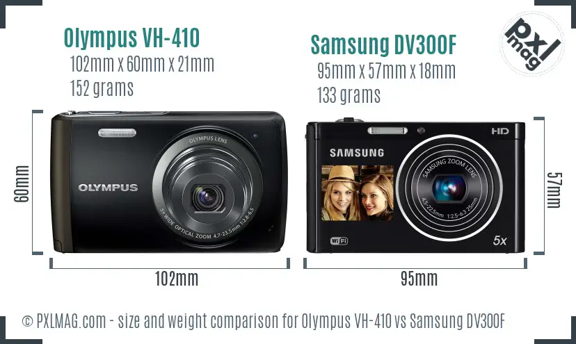 Olympus VH-410 vs Samsung DV300F size comparison