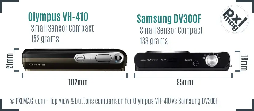 Olympus VH-410 vs Samsung DV300F top view buttons comparison