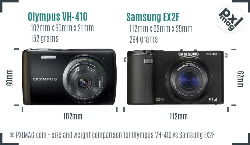 Olympus VH-410 vs Samsung EX2F size comparison