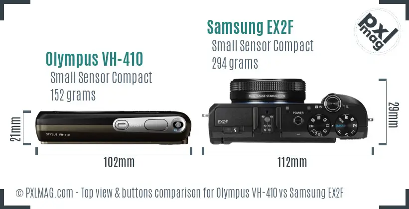 Olympus VH-410 vs Samsung EX2F top view buttons comparison