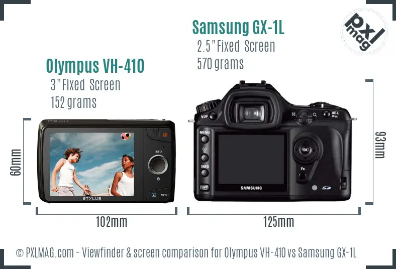 Olympus VH-410 vs Samsung GX-1L Screen and Viewfinder comparison