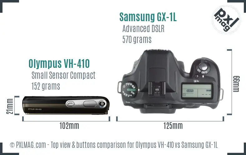 Olympus VH-410 vs Samsung GX-1L top view buttons comparison