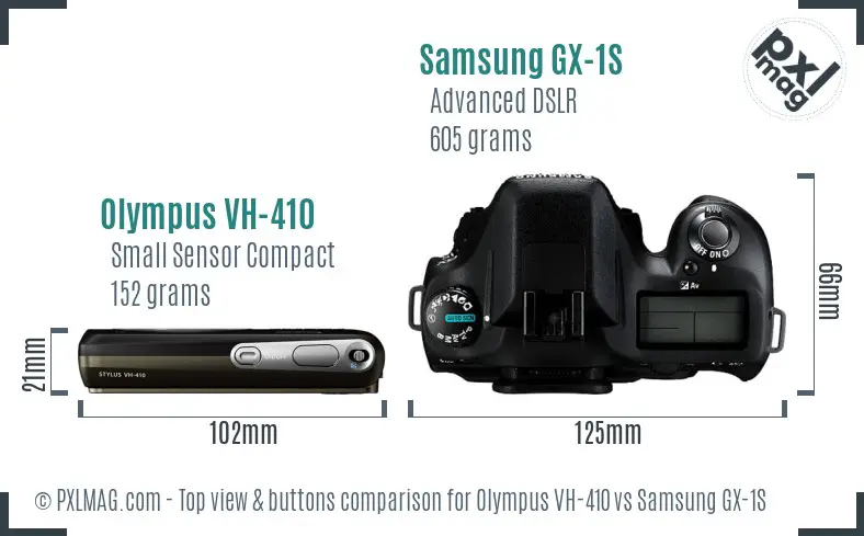 Olympus VH-410 vs Samsung GX-1S top view buttons comparison