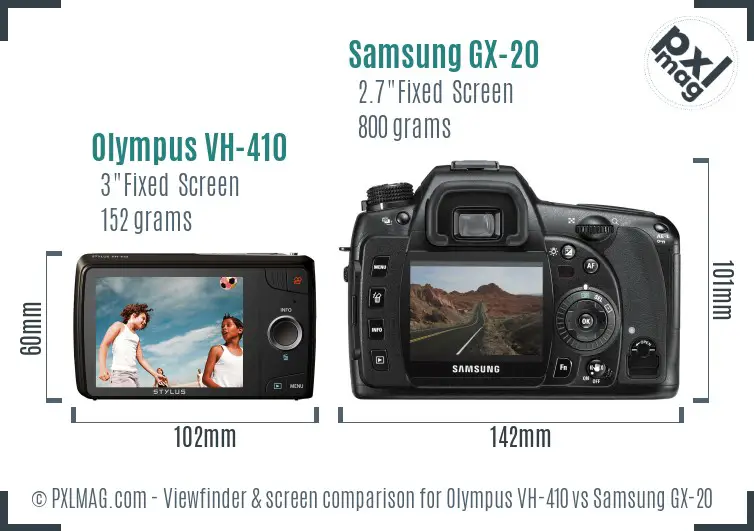 Olympus VH-410 vs Samsung GX-20 Screen and Viewfinder comparison