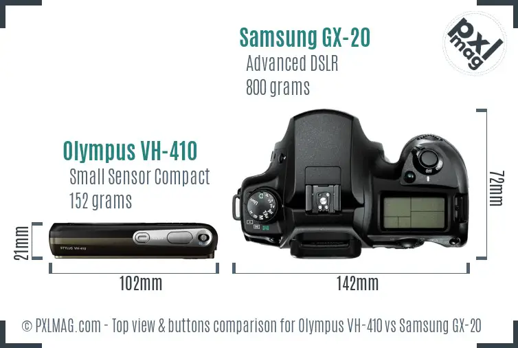Olympus VH-410 vs Samsung GX-20 top view buttons comparison