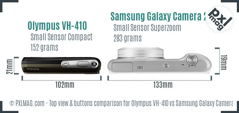 Olympus VH-410 vs Samsung Galaxy Camera 2 top view buttons comparison