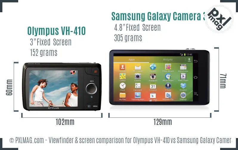 Olympus VH-410 vs Samsung Galaxy Camera 3G Screen and Viewfinder comparison