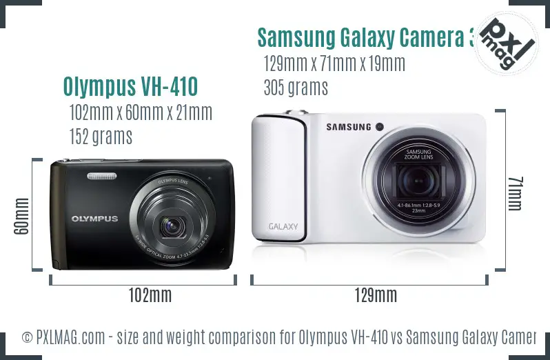 Olympus VH-410 vs Samsung Galaxy Camera 3G size comparison