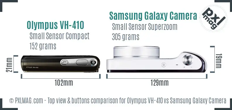 Olympus VH-410 vs Samsung Galaxy Camera 3G top view buttons comparison
