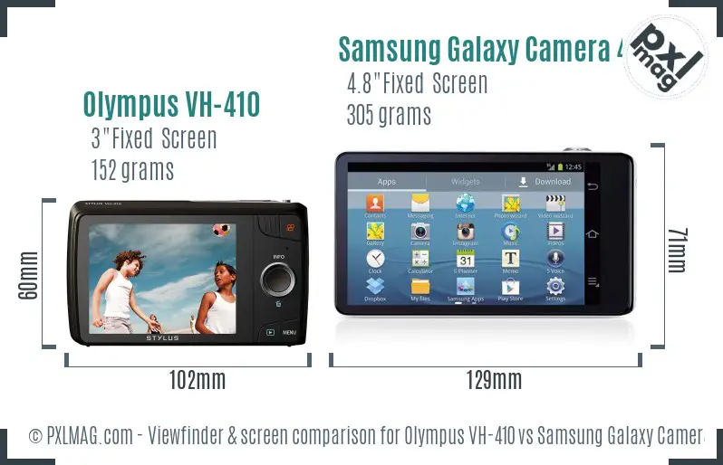 Olympus VH-410 vs Samsung Galaxy Camera 4G Screen and Viewfinder comparison