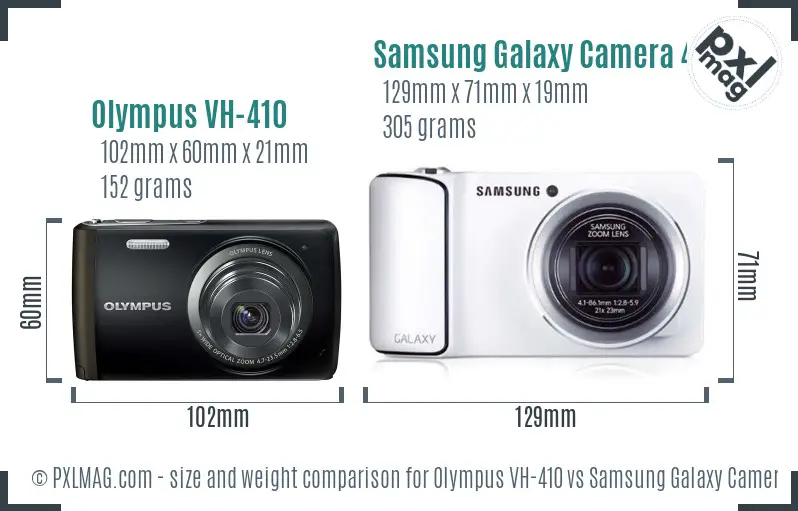 Olympus VH-410 vs Samsung Galaxy Camera 4G size comparison