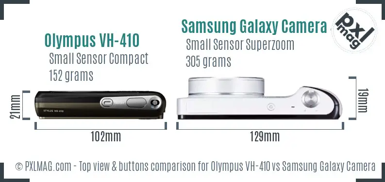 Olympus VH-410 vs Samsung Galaxy Camera 4G top view buttons comparison