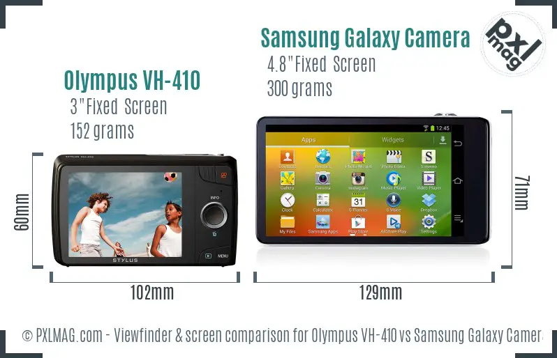 Olympus VH-410 vs Samsung Galaxy Camera Screen and Viewfinder comparison