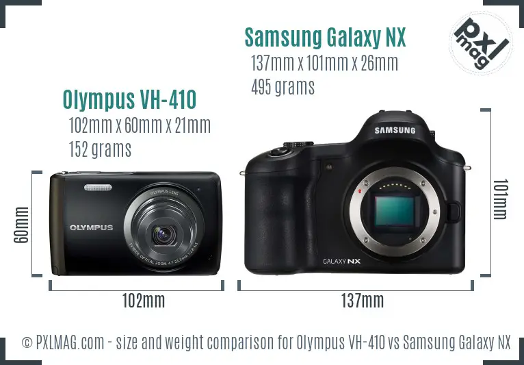 Olympus VH-410 vs Samsung Galaxy NX size comparison