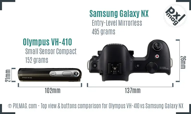 Olympus VH-410 vs Samsung Galaxy NX top view buttons comparison