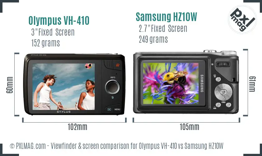 Olympus VH-410 vs Samsung HZ10W Screen and Viewfinder comparison