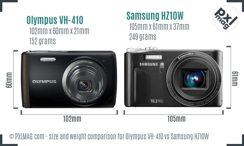 Olympus VH-410 vs Samsung HZ10W size comparison