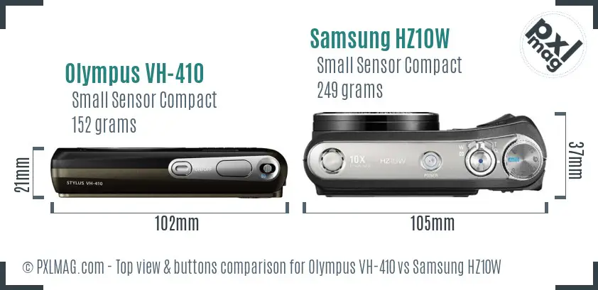 Olympus VH-410 vs Samsung HZ10W top view buttons comparison