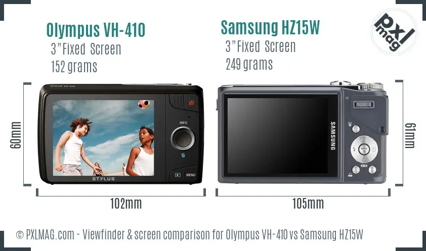 Olympus VH-410 vs Samsung HZ15W Screen and Viewfinder comparison