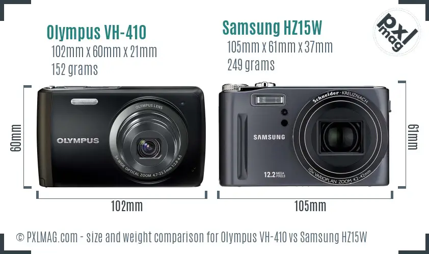 Olympus VH-410 vs Samsung HZ15W size comparison