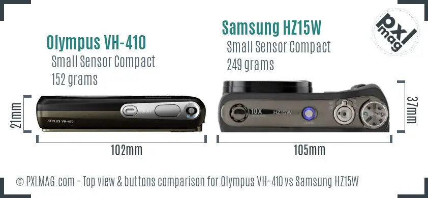 Olympus VH-410 vs Samsung HZ15W top view buttons comparison