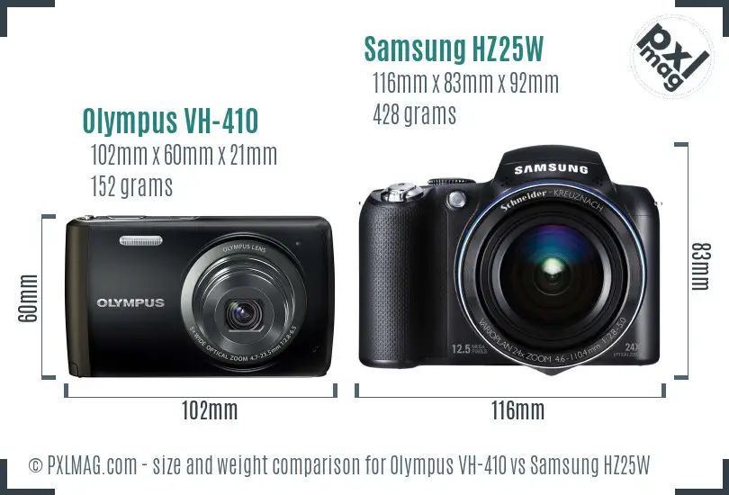 Olympus VH-410 vs Samsung HZ25W size comparison