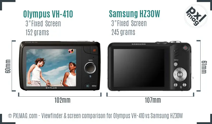 Olympus VH-410 vs Samsung HZ30W Screen and Viewfinder comparison