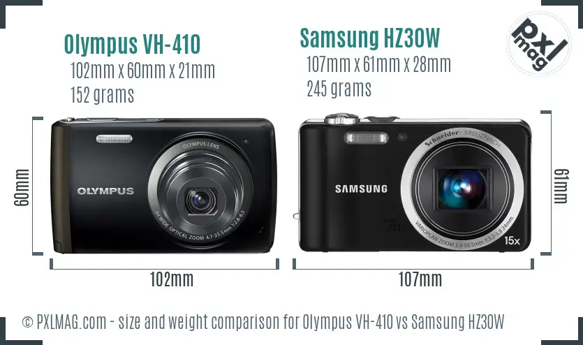 Olympus VH-410 vs Samsung HZ30W size comparison