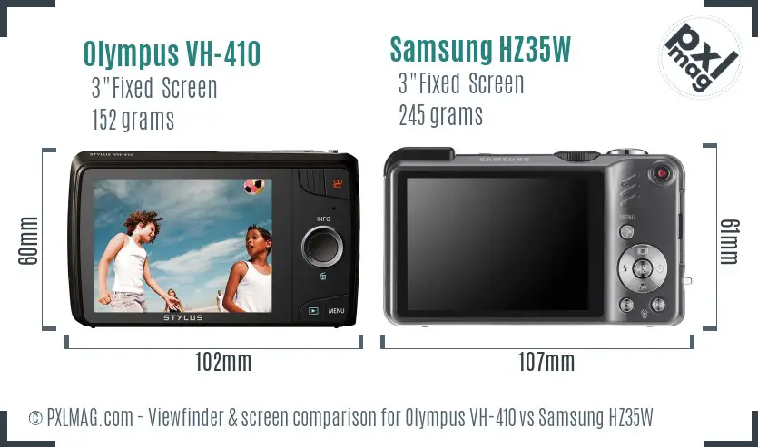 Olympus VH-410 vs Samsung HZ35W Screen and Viewfinder comparison