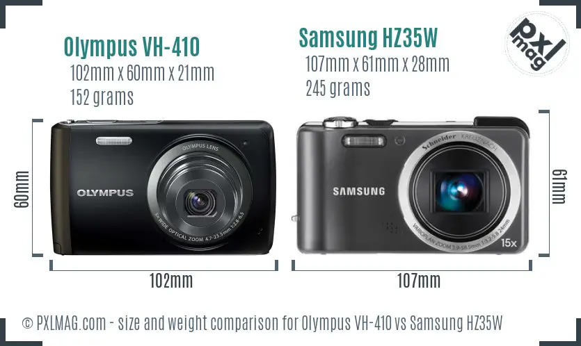 Olympus VH-410 vs Samsung HZ35W size comparison