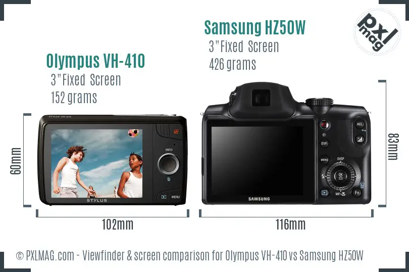 Olympus VH-410 vs Samsung HZ50W Screen and Viewfinder comparison