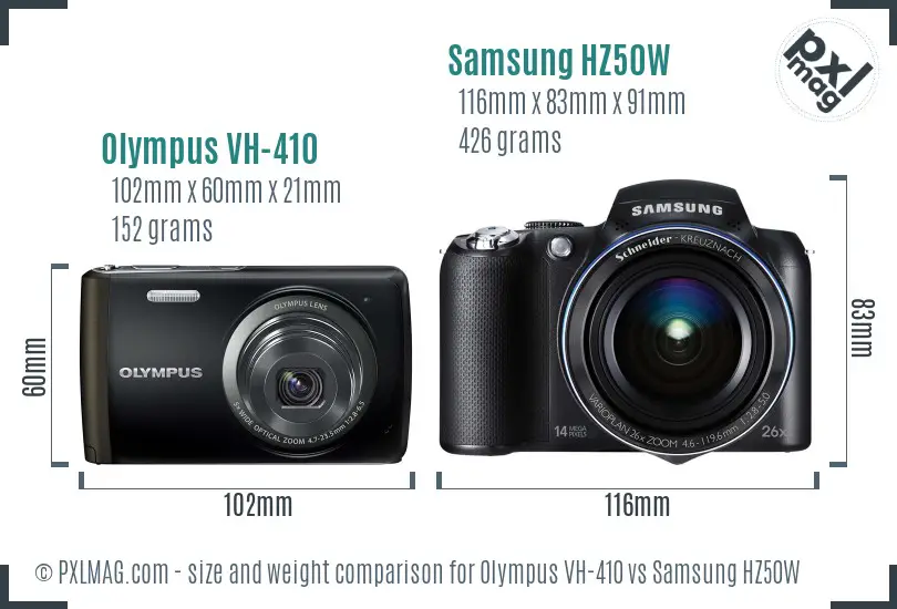 Olympus VH-410 vs Samsung HZ50W size comparison