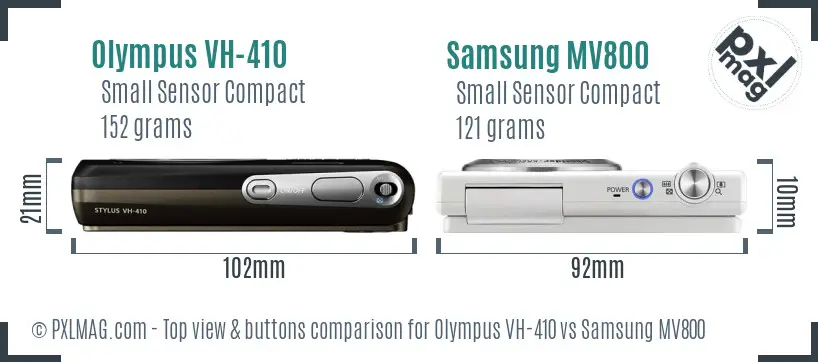 Olympus VH-410 vs Samsung MV800 top view buttons comparison