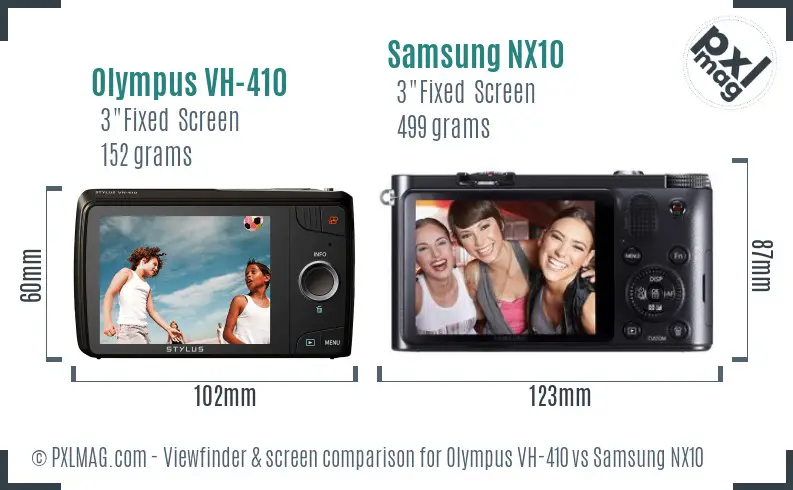 Olympus VH-410 vs Samsung NX10 Screen and Viewfinder comparison Olympus VH-410 vs Samsung NX10 Screen and Viewfinder comparison