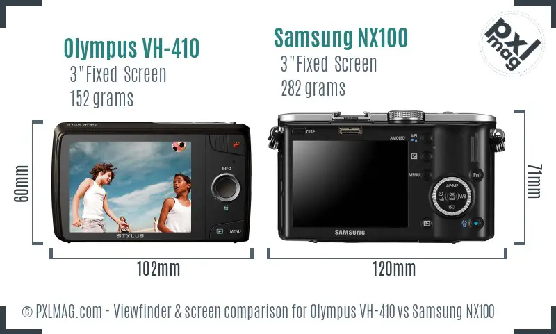 Olympus VH-410 vs Samsung NX100 Screen and Viewfinder comparison Olympus VH-410 vs Samsung NX100 Screen and Viewfinder comparison