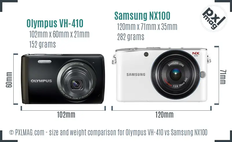 Olympus VH-410 vs Samsung NX100 size comparison Olympus VH-410 vs Samsung NX100 size comparison