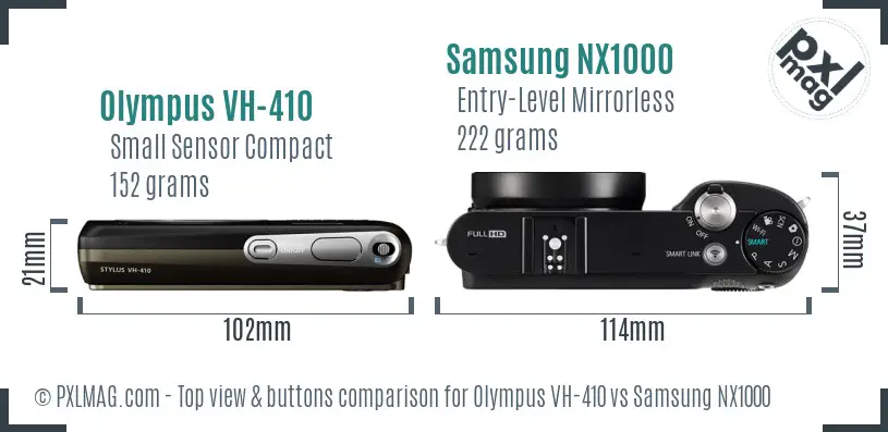 Olympus VH-410 vs Samsung NX1000 top view buttons comparison