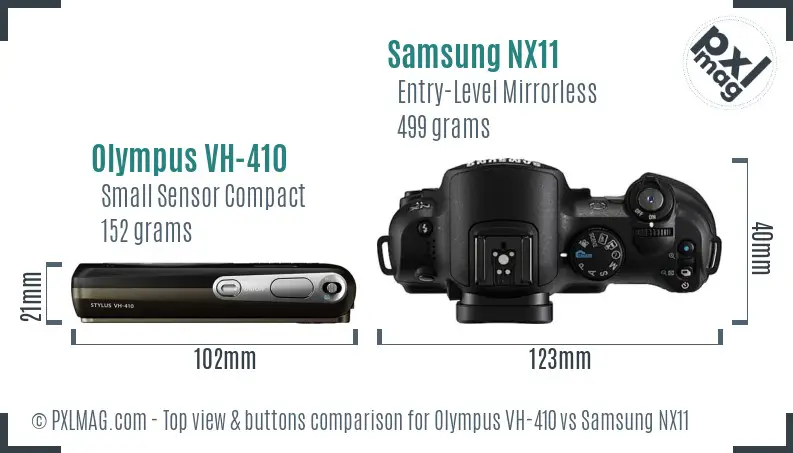 Olympus VH-410 vs Samsung NX11 top view buttons comparison Olympus VH-410 vs Samsung NX11 top view buttons comparison