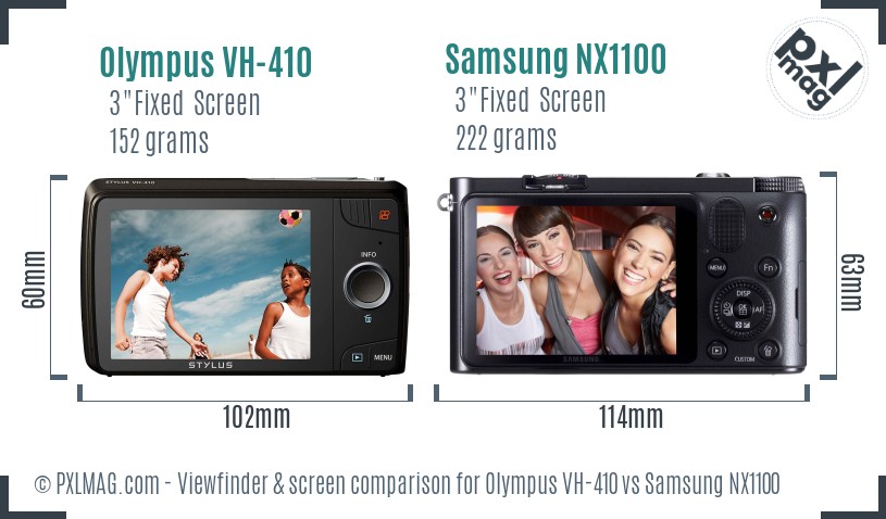 Olympus VH-410 vs Samsung NX1100 Screen and Viewfinder comparison