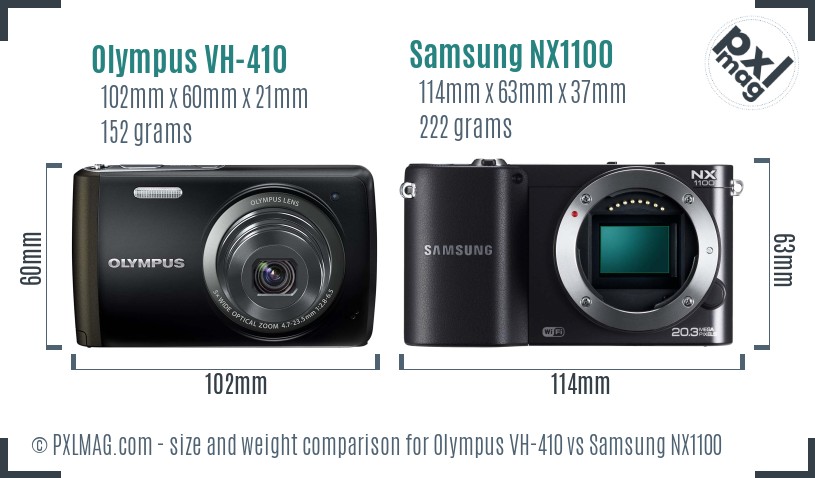 Olympus VH-410 vs Samsung NX1100 size comparison