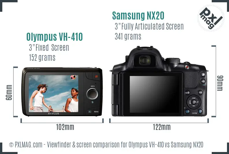 Olympus VH-410 vs Samsung NX20 Screen and Viewfinder comparison