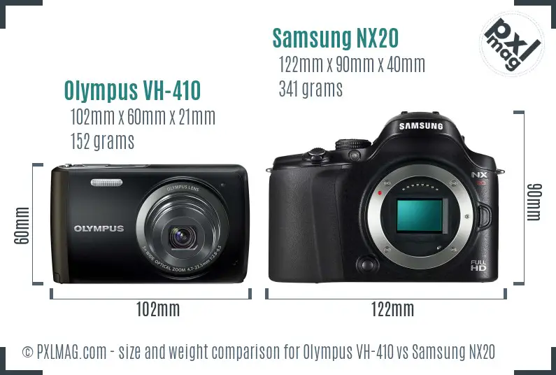 Olympus VH-410 vs Samsung NX20 size comparison