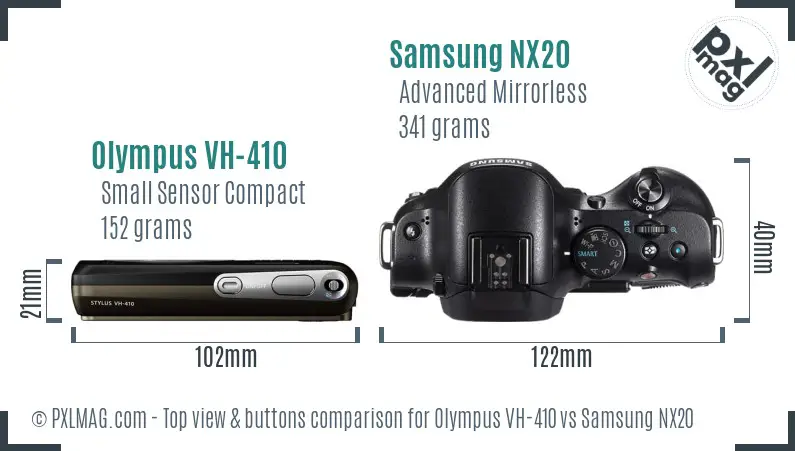 Olympus VH-410 vs Samsung NX20 top view buttons comparison