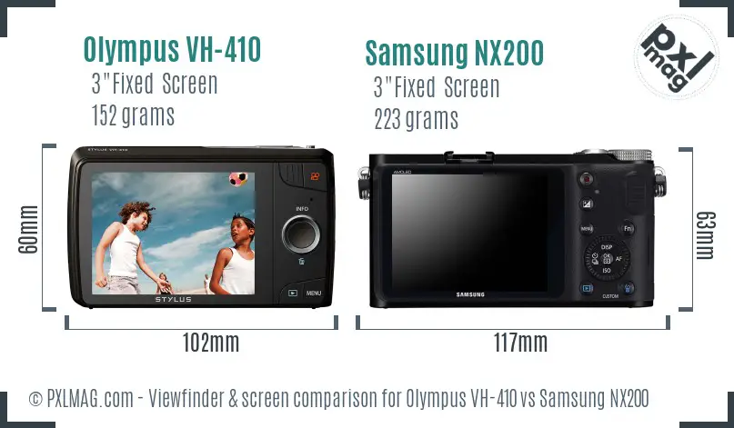 Olympus VH-410 vs Samsung NX200 Screen and Viewfinder comparison