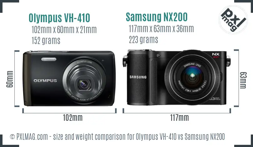 Olympus VH-410 vs Samsung NX200 size comparison